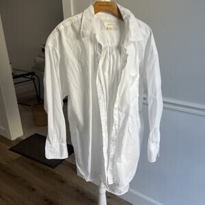 Anthropologie Sz XL White Button Up Shirt Oversized Slit Side 100% Cotton Longer